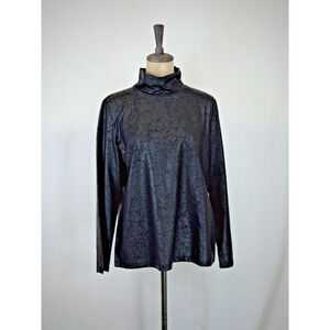 NWT Ever Sassy #14751 Black Faux Distressed Leather Mock Turtleneck #0251 XL
